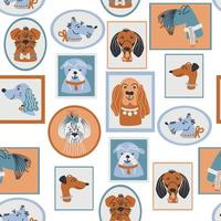 patrón sin fisuras con retratos de perros lindos. para niños y mascotas. ilustración vectorial.