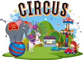Actuación de animales de circo con logo de circo. vector