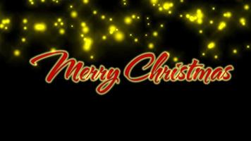 Merry Christmas text greeting on black background with particles and falling luminous stars in motion. video