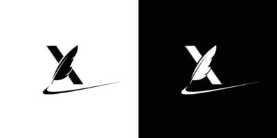 The initial logo design of the letter X, a combination of a goose feather pen, is unique and attractive vector