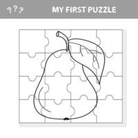 My first puzzle - puzzle and coloring book task, game for preschool kids. pear vector