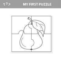 My first puzzle - puzzle and coloring book task, game for preschool kids. pear vector