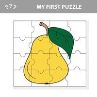 My first puzzle - puzzle task, game for preschool kids. pear vector