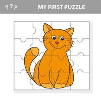 My first puzzle. Cute puzzle game with happy cartoon cat for children vector