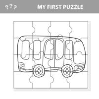 Easy educational paper game for kids. Simple kid puzzle with Toy Bus vector