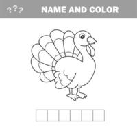 Black and White Cartoon Vector Illustration of Funny Turkey Farm Bird Animal