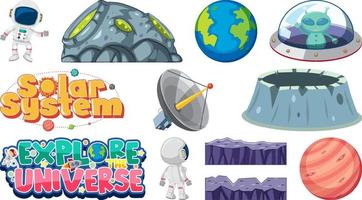 Set of isolated fantasy space game objects and elements vector