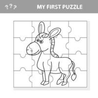 Cartoon Puzzle Game for Preschool Children with Funny Donkey Farm Animal vector