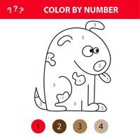 perro de dibujos animados. juego educativo de color por número para niños
