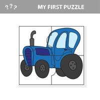 Juego de rompecabezas educativo para niños en edad preescolar con tractor. vector