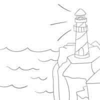 Coloring page for kids. Cartoon lighthouse. Vector