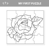 Easy educational paper game for kids. Red Rose Puzzle vector