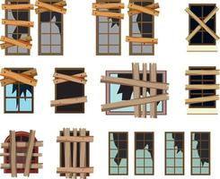 Set of different dilapidated windows vector