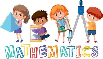 Kids with math tools and doodle math symbol vector