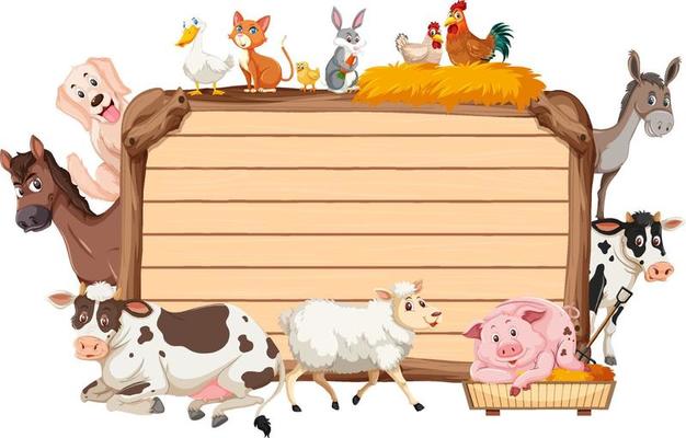 Empty wooden board with various farm animals