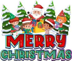 Merry Christmas logo design with happy children vector