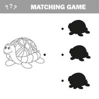Funny turtle - shadow educational kids game. Vector illustration