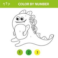 juego educativo de color por número para niños. dinosaurio de dibujos animados. vector