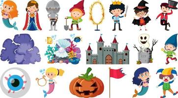 Set of isolated fairytale cartoon characters and objects vector