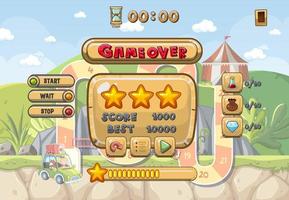 Game user interface with game over and three stars vector