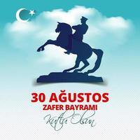 tarjeta de celebración nacional de turquía, insignia, pancarta o póster diseño vectorial 30 agustos zafer bayrami kutlu olsun, traducción al inglés, feliz 30 de agosto, día de la victoria vector