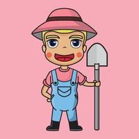 cute chibi farmer cartoon character nft vector
