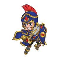 cartoon chibi warrior knight character in battle suit nft vector