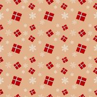 Christmas repeat pattern created with red gift box tied with light color ribbon and snow flakes, Hand drawn vector repeat pattern for textile, gift wrapper, fabric, web backdrop and packaging.