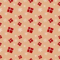 Christmas repeat pattern created with red gift box tied with light color ribbon and snow flakes, Hand drawn vector repeat pattern for textile, gift wrapper, fabric, web backdrop and packaging.