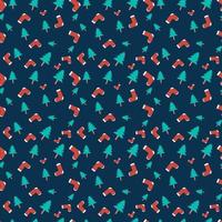 Christmas repeat pattern created with socks and Christmas tree on dark greenish blue background, Hand drawn vector repeat pattern for textile, gift wrapper, fabric, web backdrop and packaging.