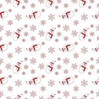 Christmas repeat pattern created with snowmen and snowflake elements, Hand drawn vector repeat pattern for textile, gift wrapper, fabric, web backdrop and packaging.