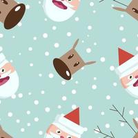 Ilustración de vector de muestra de repetición perfecta de tema de Navidad con elementos como Papá Noel y ciervos, muestra de repetición de vector dibujado a mano para textil, tela, envoltorio de regalo, telas, papel tapiz y pancarta.