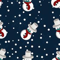 Christmas theme vector repeat pattern created with objects like snowman, snowflake and snowfall, Hand drawn vector repeat pattern for textile, fabric, gift wrapper, cloths, wallpaper and banner.