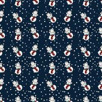 Christmas theme vector repeat pattern created with objects like snowman, snowflake and snowfall, Hand drawn vector repeat pattern for textile, fabric, gift wrapper, cloths, wallpaper and banner.