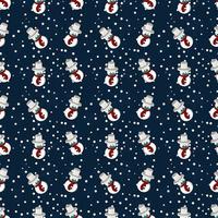 Christmas theme vector repeat pattern created with objects like snowman, snowflake and snowfall, Hand drawn vector repeat pattern for textile, fabric, gift wrapper, cloths, wallpaper and banner.