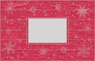white snowflakes and stars on a red background with a wood texture and a frame for the inscription vector