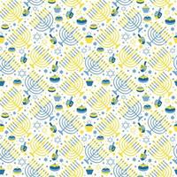 Happy Hanukkah Shining Background with Menorah, David Star and Bokeh Effect. Seamless pattern. vector