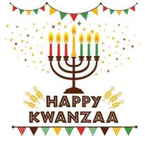 Vector illustration of Kwanzaa. Holiday african symbols with lettering, candles on white background.