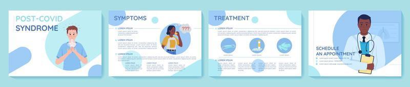 Post covid syndrome treatment flat vector brochure template. Flyer, booklet, printable leaflet design with flat illustrations. Magazine page, cartoon reports, infographic posters with text space