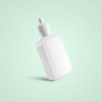 3D rendering blank white cosmetic plastic dropper bottle for ear and eye isolated on soft blue background. fit for your mockup design. photo