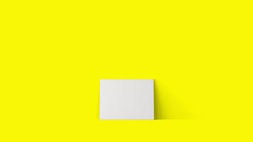 3d rendering laying empty blank white canvas isolated on yellow background. photo