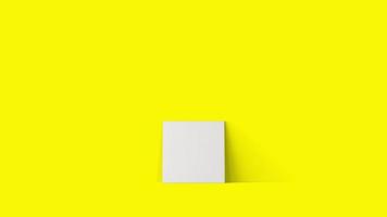 3d rendering laying empty blank white canvas isolated on yellow background. photo