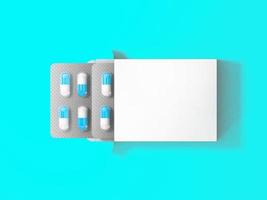 3 rendering Blank White Package Box for Blister of Pills Isolated on colored Background. suitable for your design element. photo