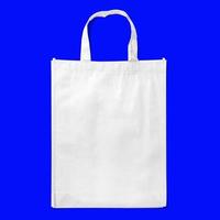 bolso de mano, tela, tela, compras, saco, maqueta, aislado, en, fondo azul. foto