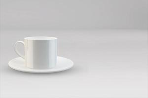 tazas de taza de café o té en blanco realistas con asa. taza de porcelana para maqueta de plantilla de té o café aislada. Taza de té realista para el desayuno, ilustración 3d foto