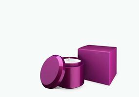 Blank deep lilac nacre cosmetic jar mock up on white background with smear cream in front view angle, 3d illustration photo