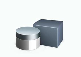 Blank bright grey cosmetic jar mock up on white background with smear cream in front view angle, 3d illustration photo