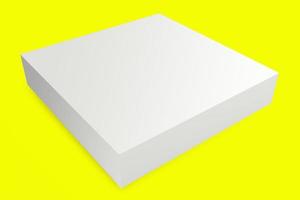 Paper gift box. Square white box on yellow background. Packing for mockup. Gift box. 3d rendering. photo