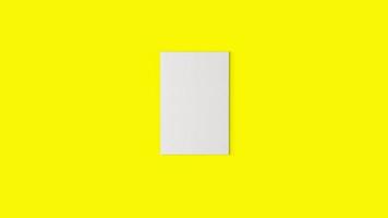 3d rendering hanging empty blank white canvas isolated on yellow background. photo