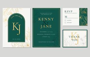 plantilla de invitación de boda verde y oro vector